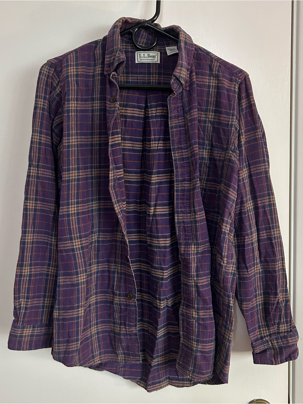 Vintage L.L. Bean Purple Plaid Cotton Long Sleeve Button Flannel Mens S Womens M